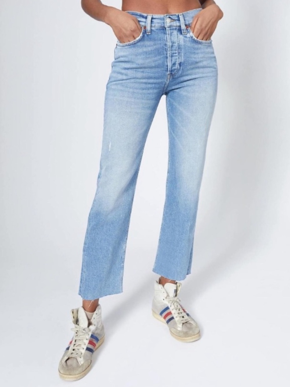 RE/DONE Light Wash Straight Leg Jeans Size 32 Raw Hem